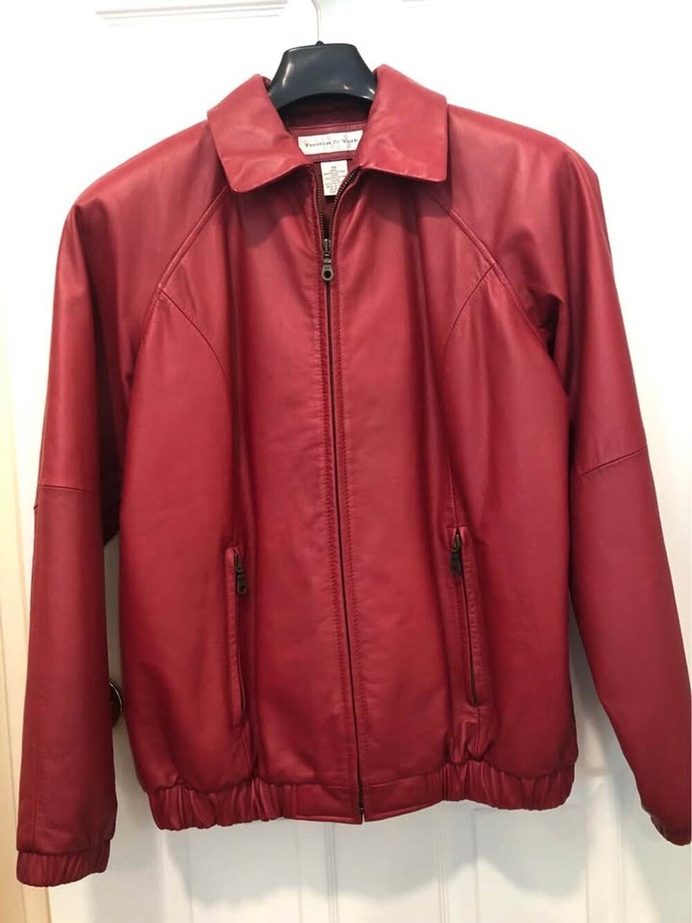 Vintage Preston & York Red Leather Bomber Jacket - Size XS